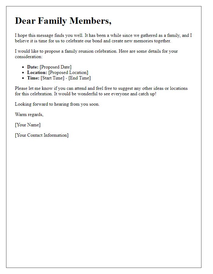 Letter template of family reunion celebration request