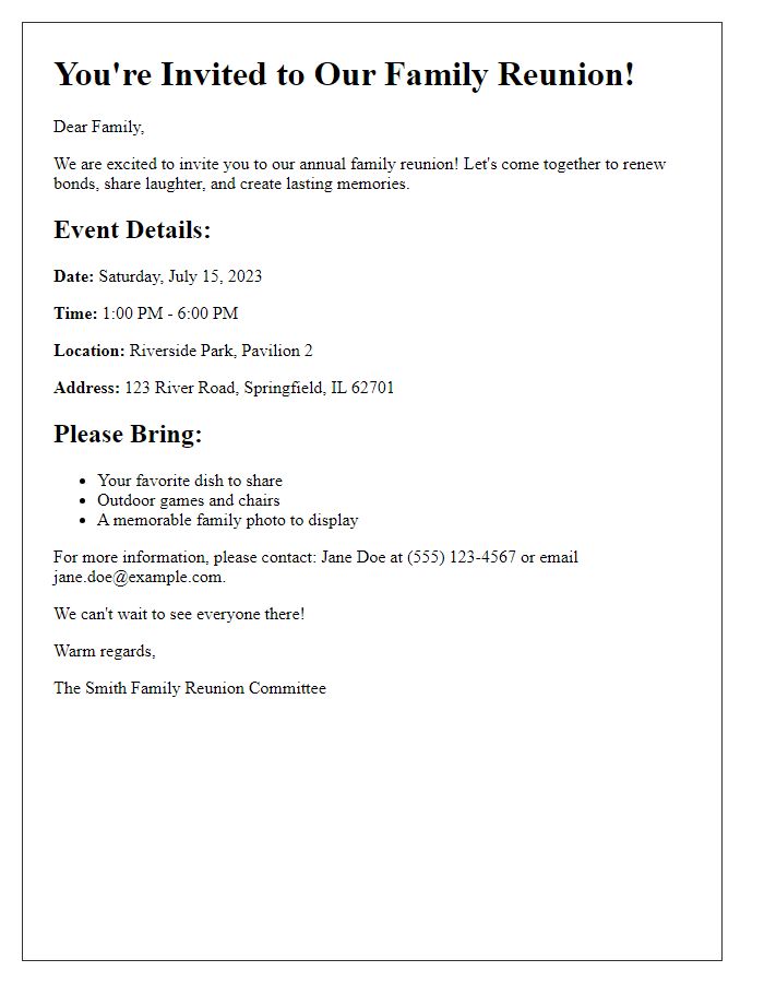 Letter template of family reunion event invitation