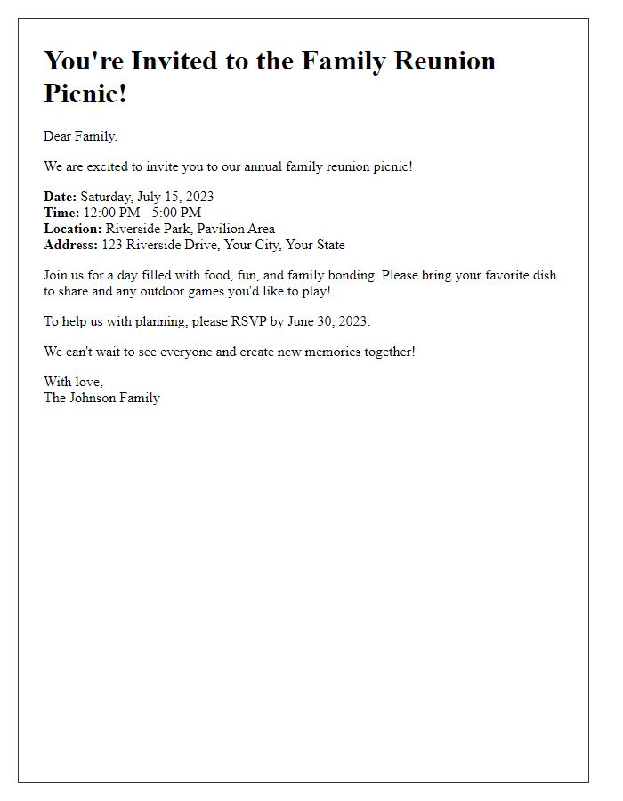 Letter template of family reunion picnic invitation