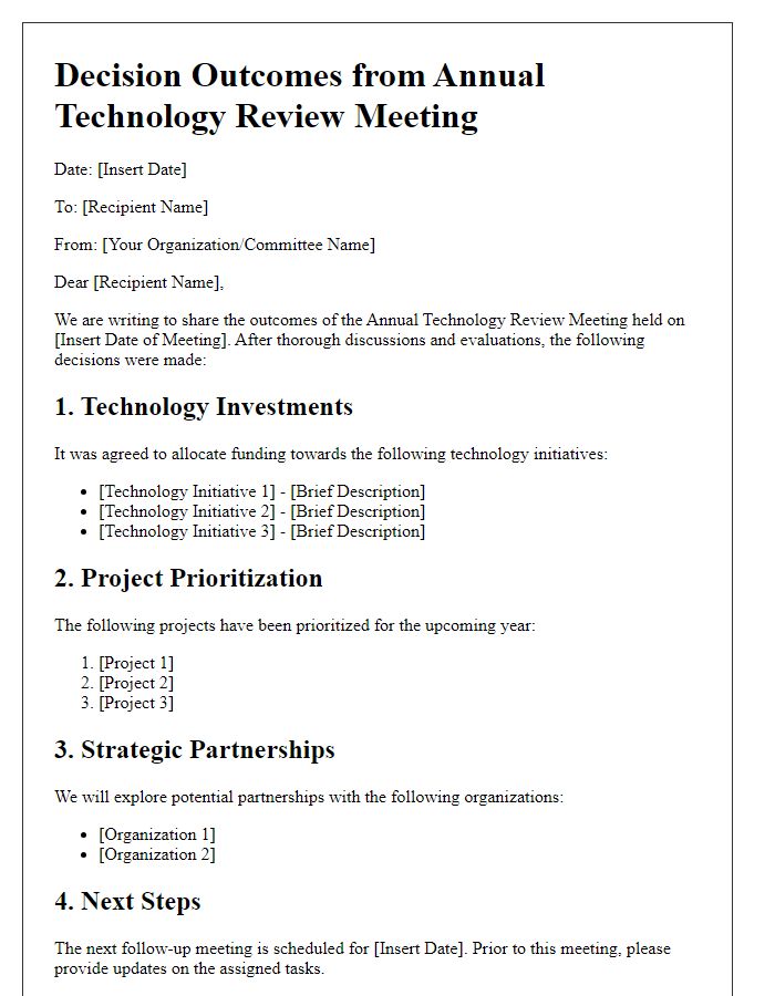 Letter template of decision outcomes from annual technology review meeting