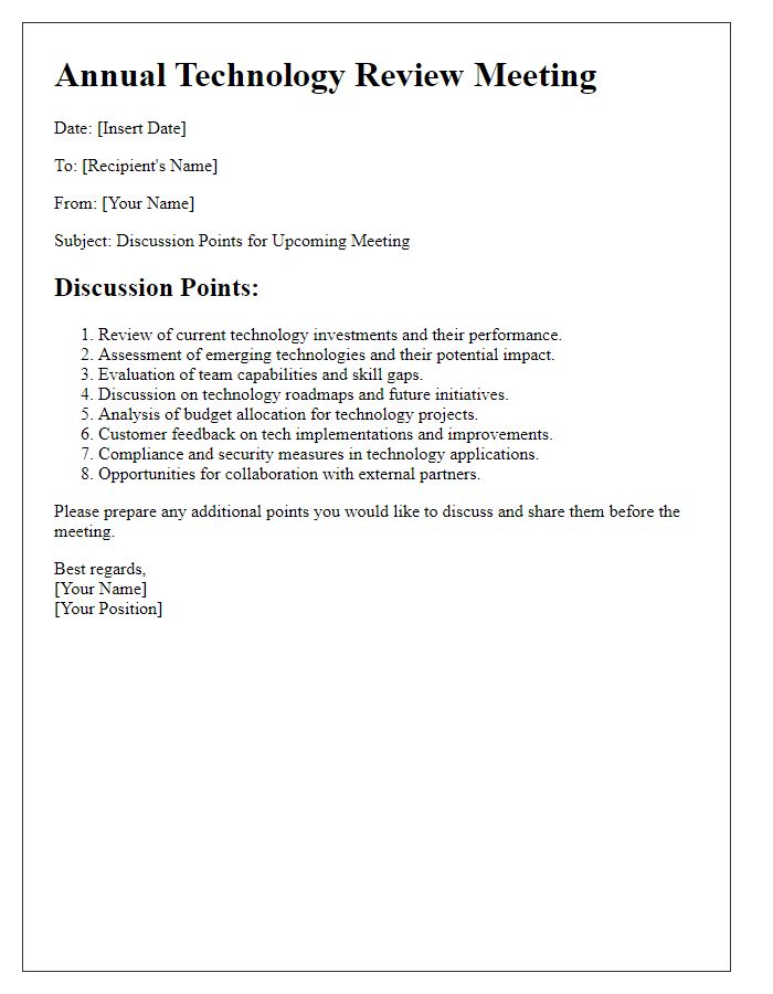 Letter template of discussion points for annual technology review meeting