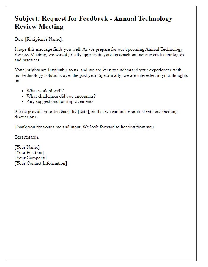 Letter template of feedback request for annual technology review meeting