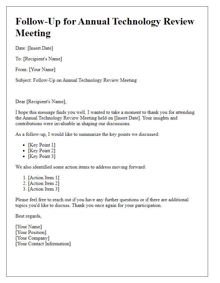 Letter template of follow-up for annual technology review meeting