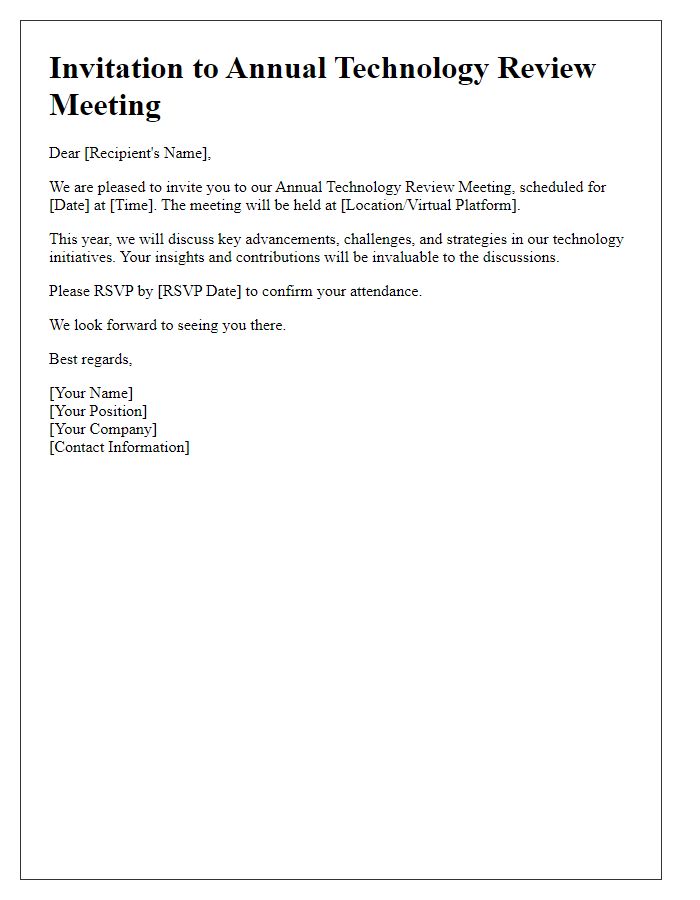 Letter template of invitation to annual technology review meeting