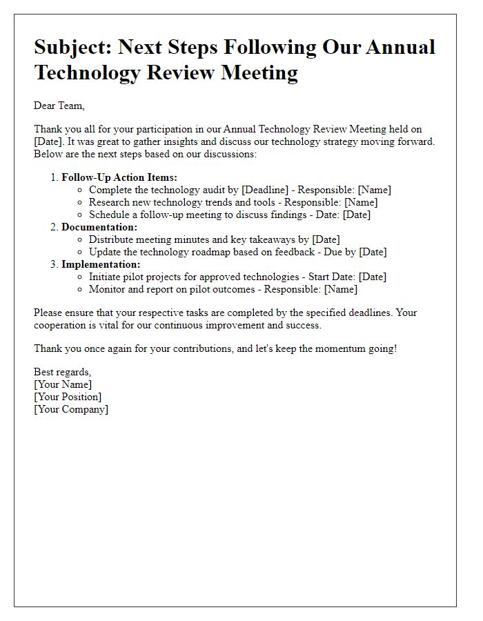 Letter template of next steps after annual technology review meeting