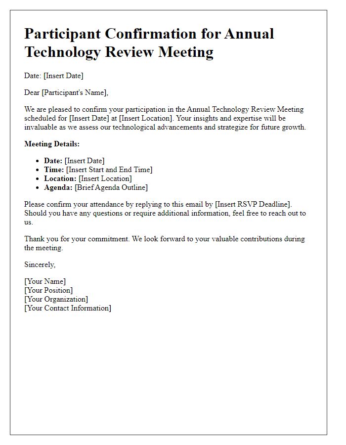 Letter template of participant confirmation for annual technology review meeting