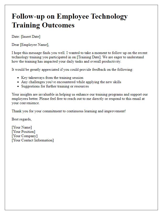 Letter template of follow-up on employee technology training outcomes