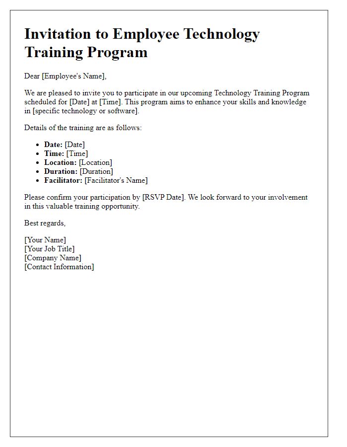 Letter template of invitation to employee technology training program