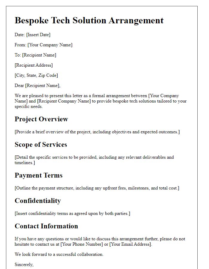 Letter template of bespoke tech solution arrangement