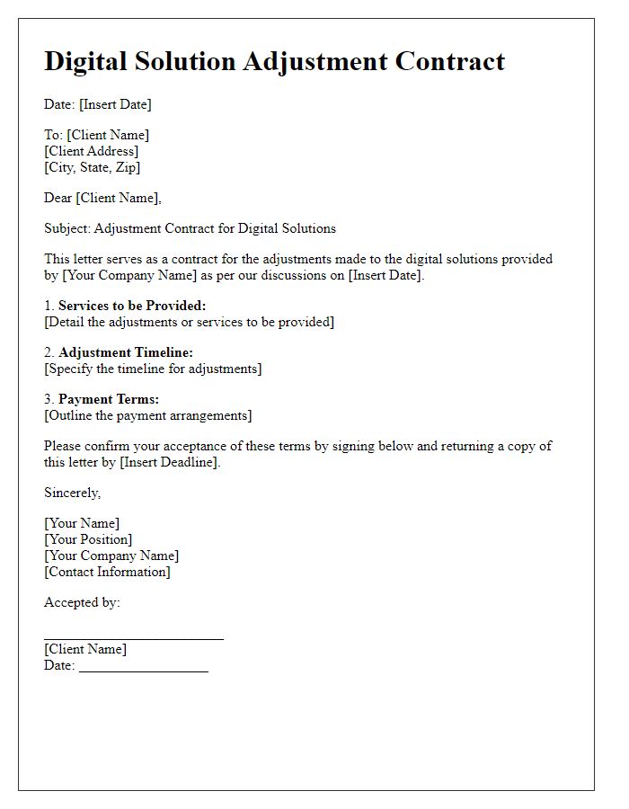 Letter template of digital solution adjustment contract