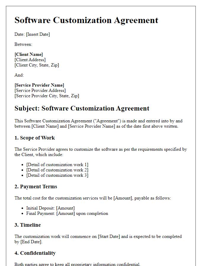 Letter template of software customization agreement