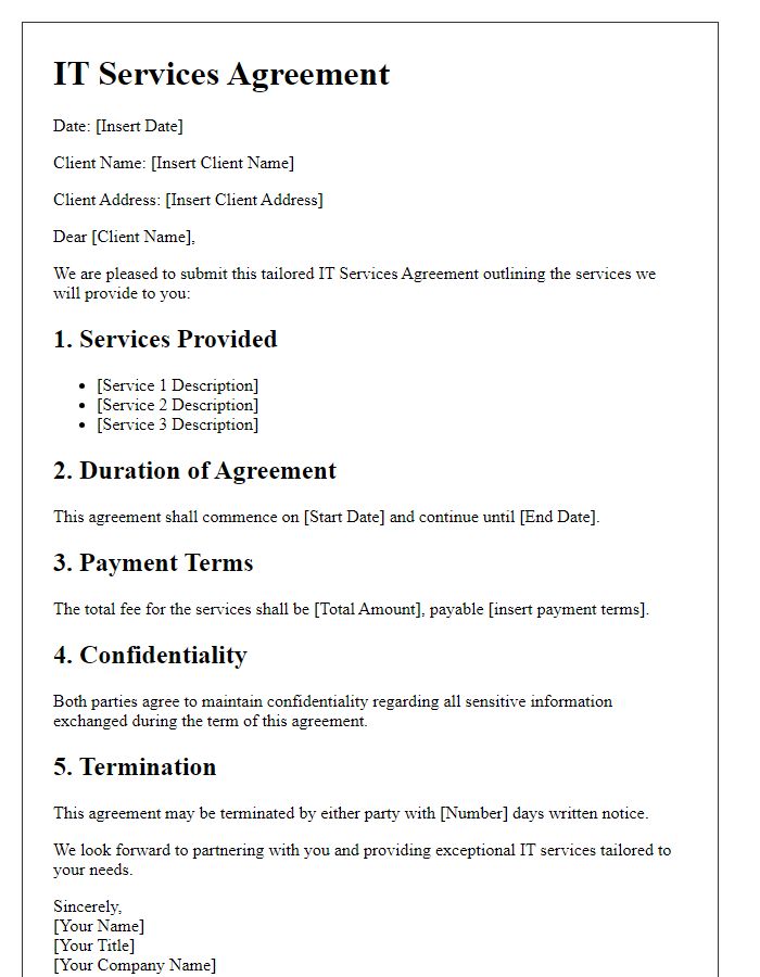 Letter template of tailored IT services agreement