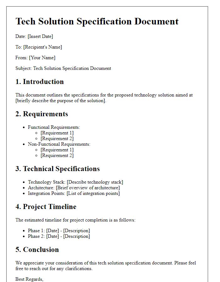 Letter template of tech solution specification document