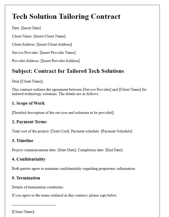 Letter template of tech solution tailoring contract