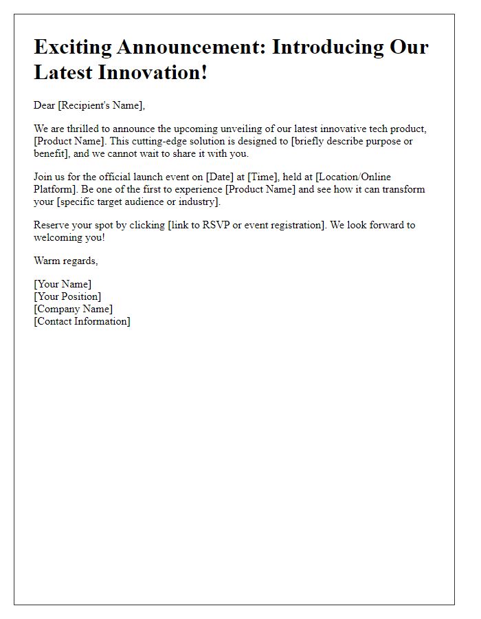 Letter template of innovative tech product unveiling announcement