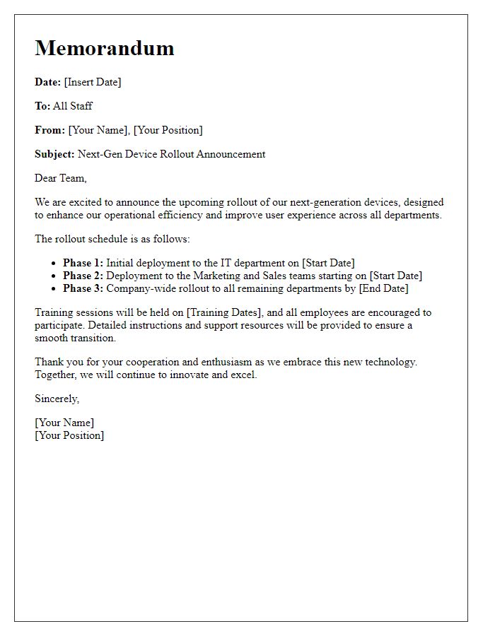 Letter template of next-gen device rollout memo