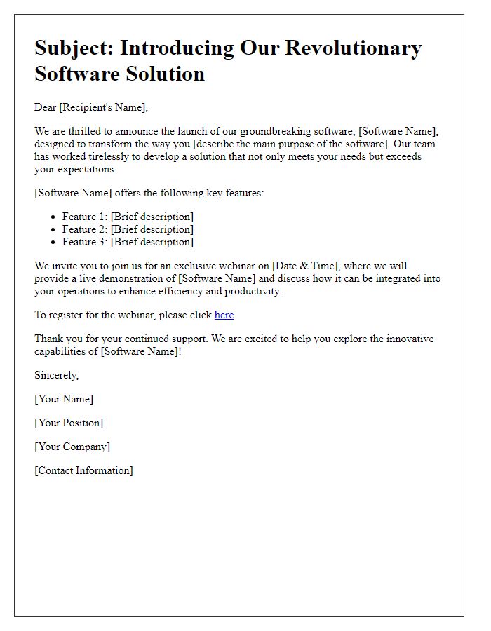 Letter template of revolutionary software introduction communication