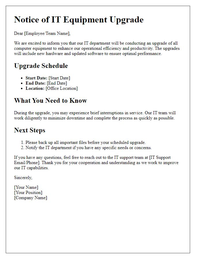 Letter template of IT equipment upgrade information