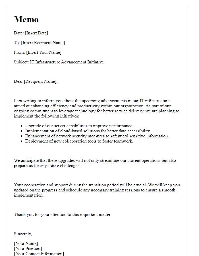 Letter template of IT infrastructure advancement memo