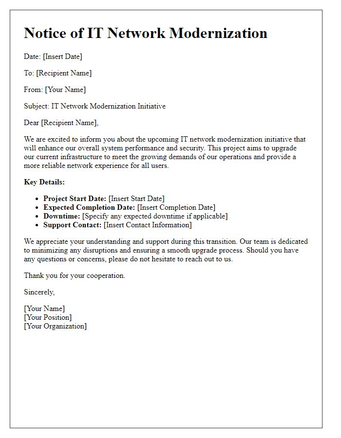 Letter template of IT network modernization notice