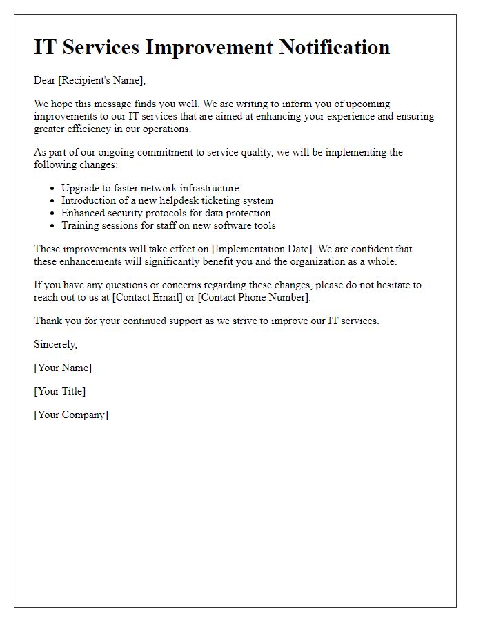 Letter template of IT services improvement notification