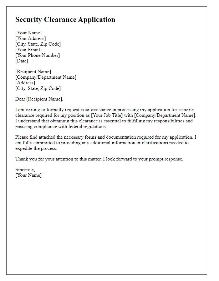 Letter template of security clearance application for government employment.