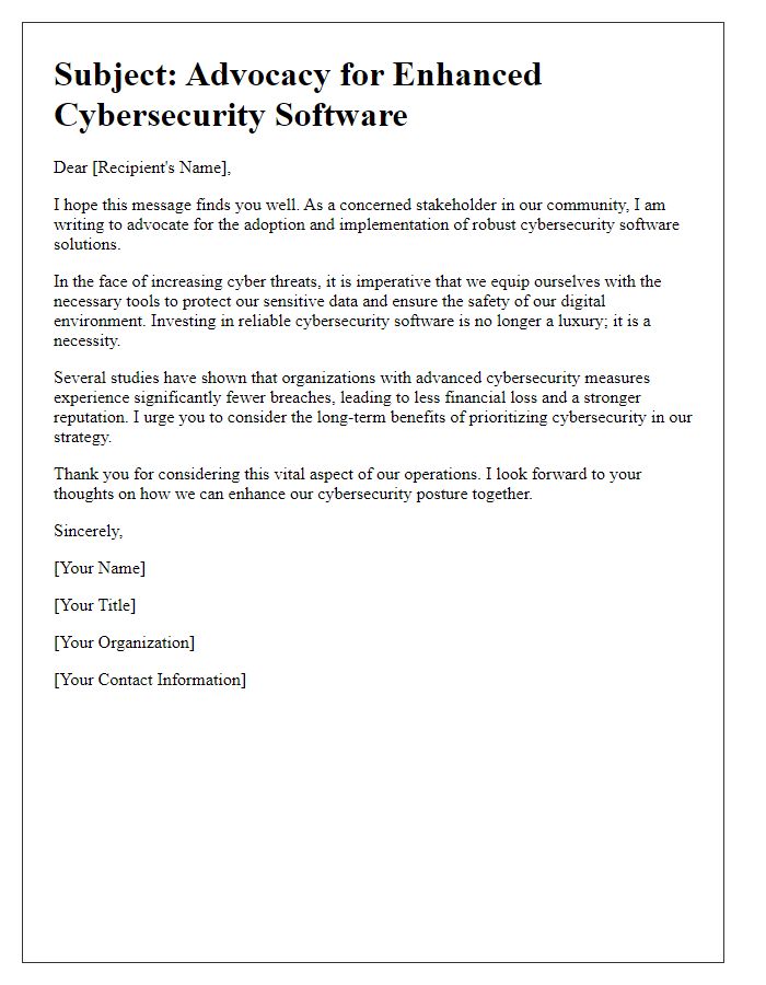 Letter template of cybersecurity software advocacy.