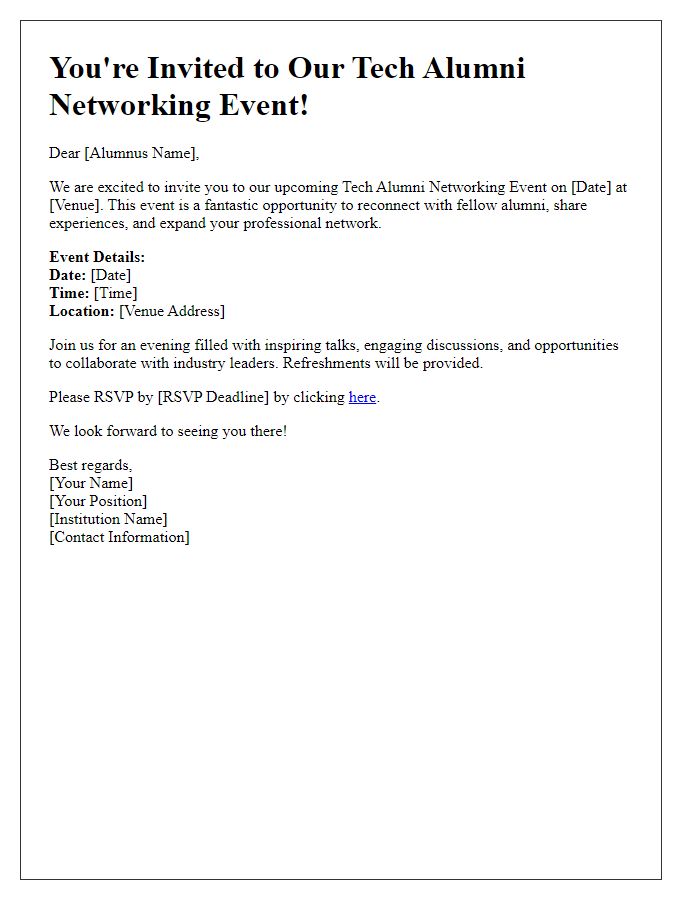 Letter template of tech alumni networking event