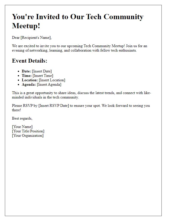 Letter template of tech community meetup invitation