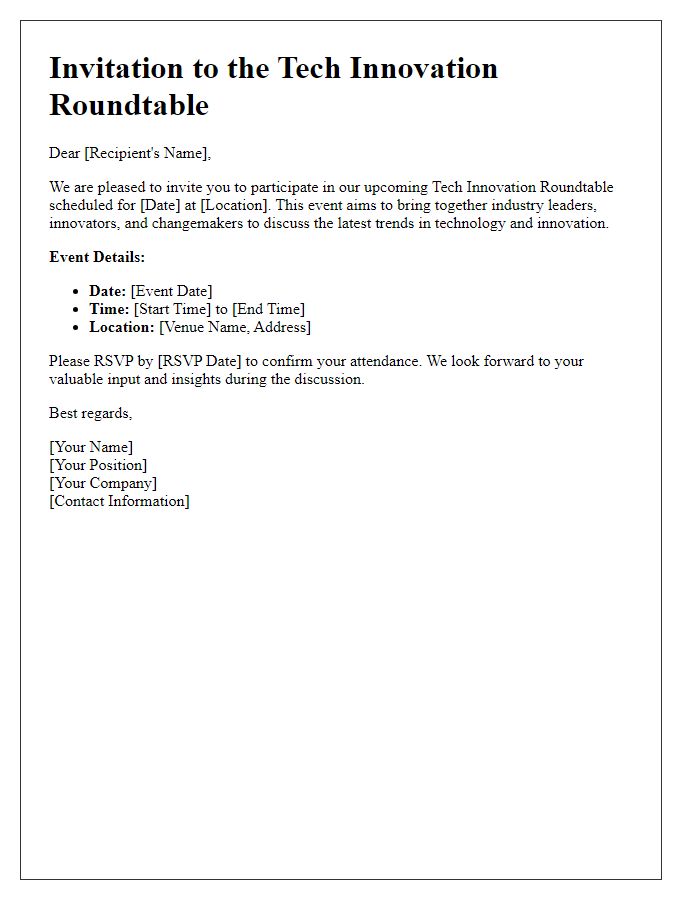 Letter template of tech innovation roundtable invite