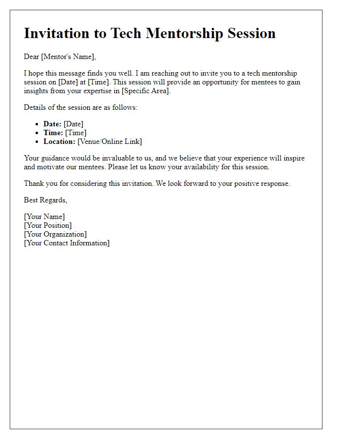 Letter template of tech mentorship session invitation