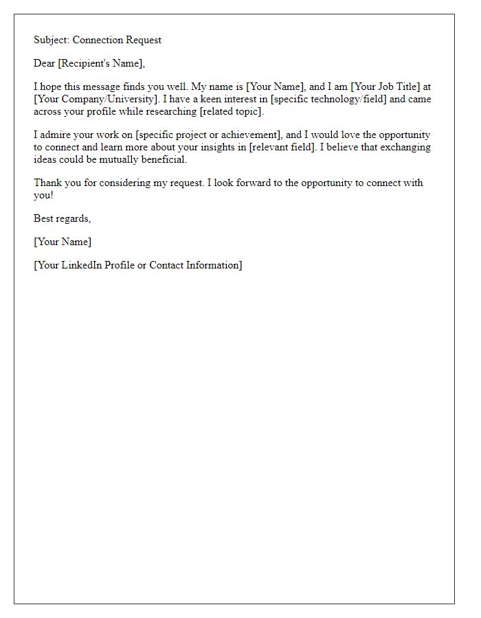 Letter template of tech professional connection request