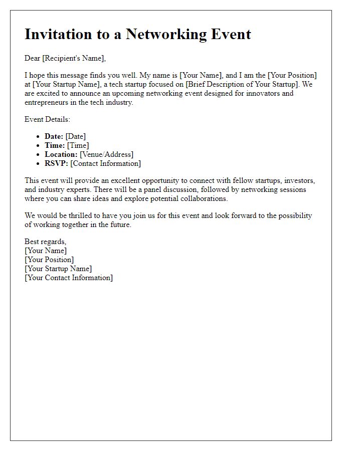 Letter template of tech startup networking opportunity