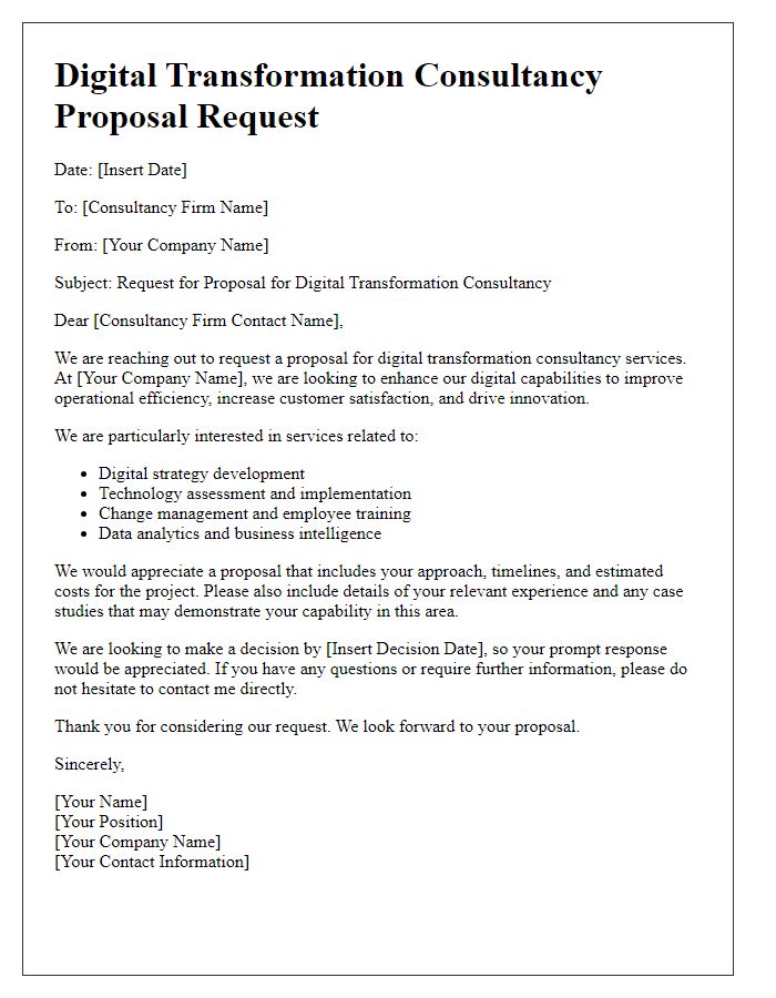 Letter template of digital transformation consultancy proposal request