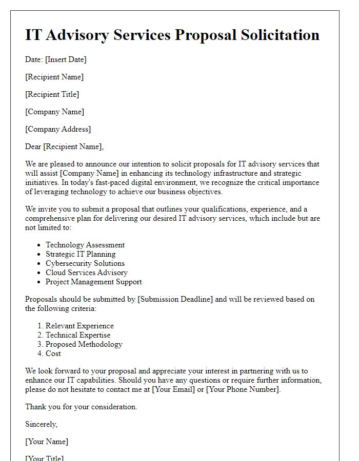 Letter template of IT advisory services proposal solicitation