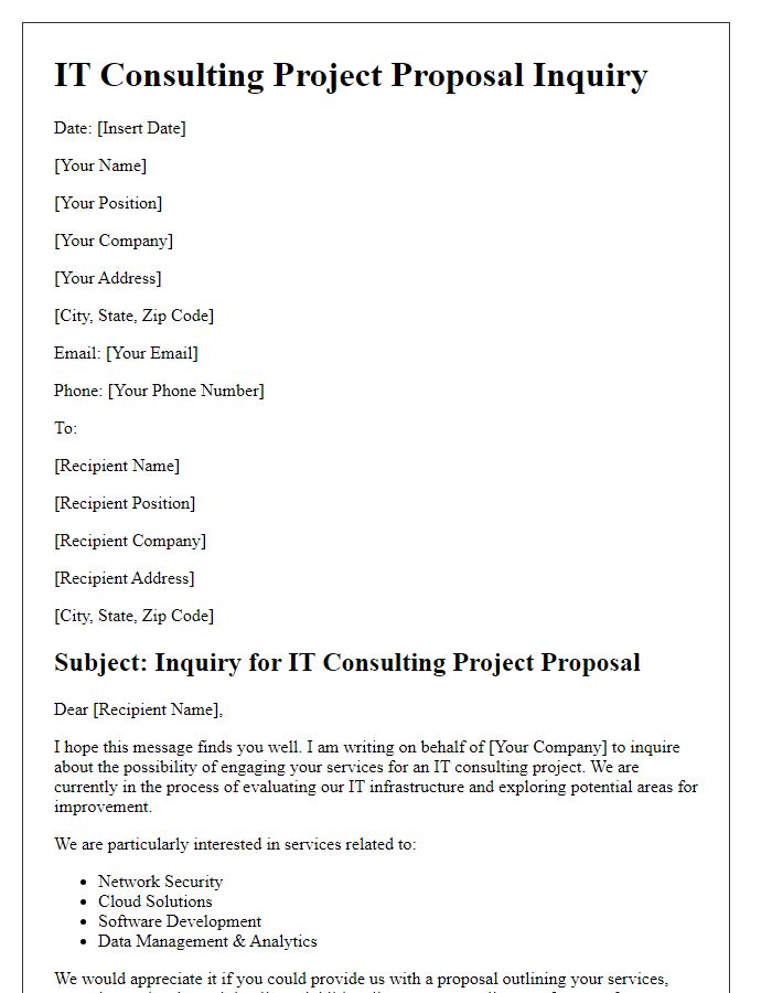 Letter template of IT consulting project proposal inquiry