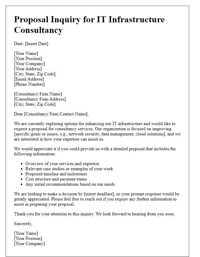 Letter template of IT infrastructure consultancy proposal inquiry