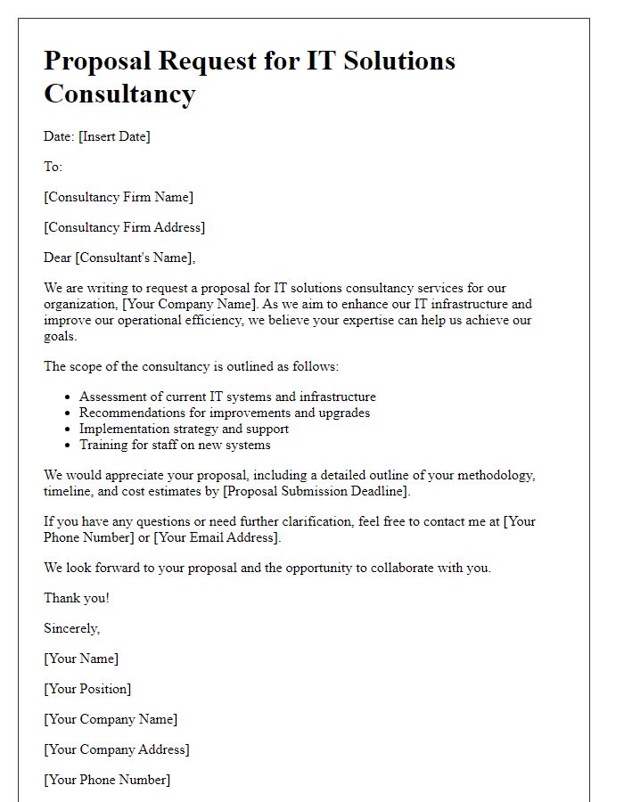 Letter template of IT solutions consultancy proposal request