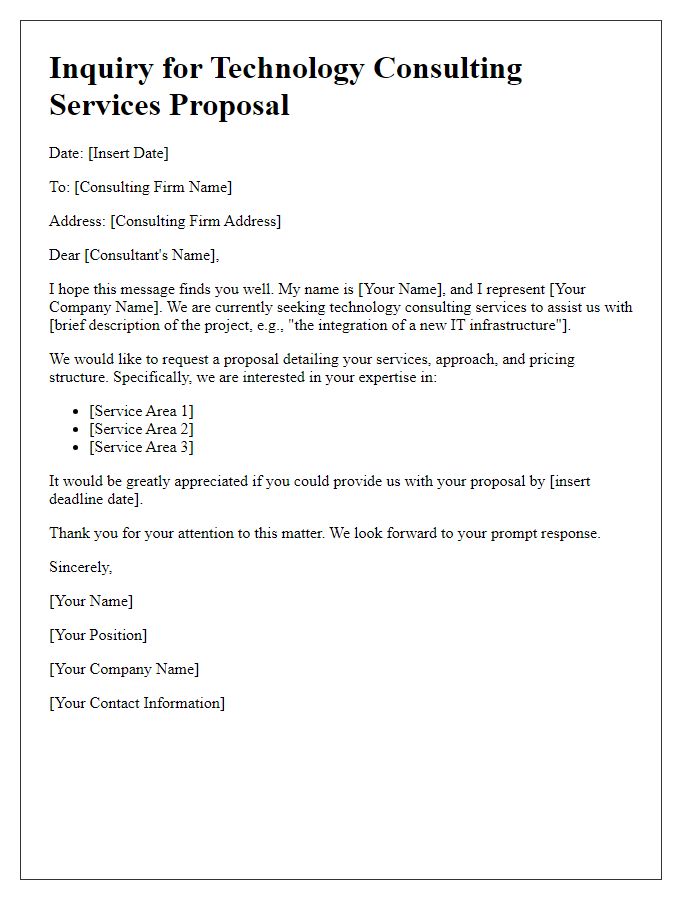 Letter template of technology consulting services proposal inquiry