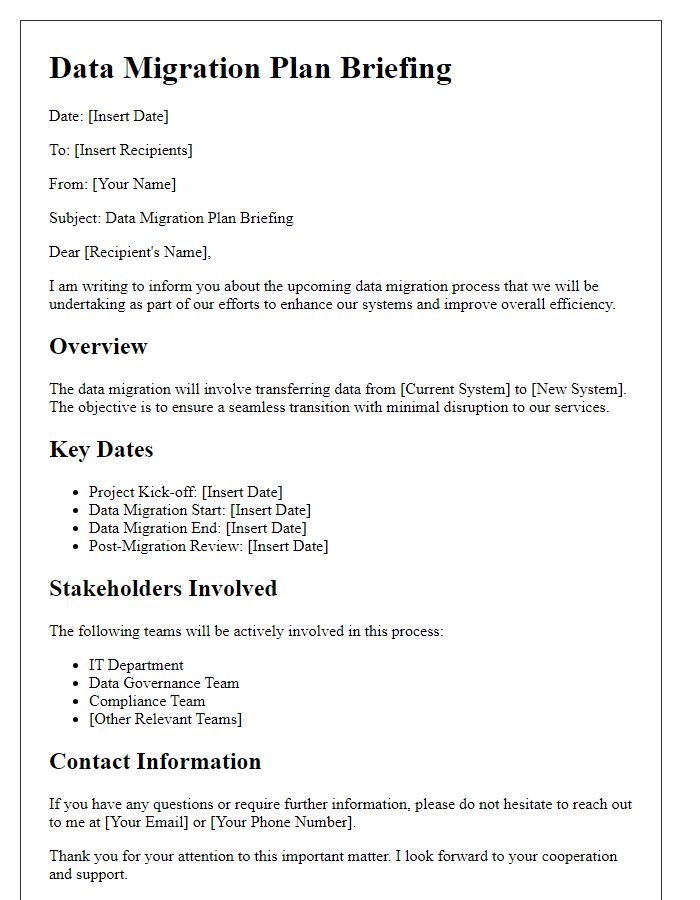 Letter template of data migration plan briefing