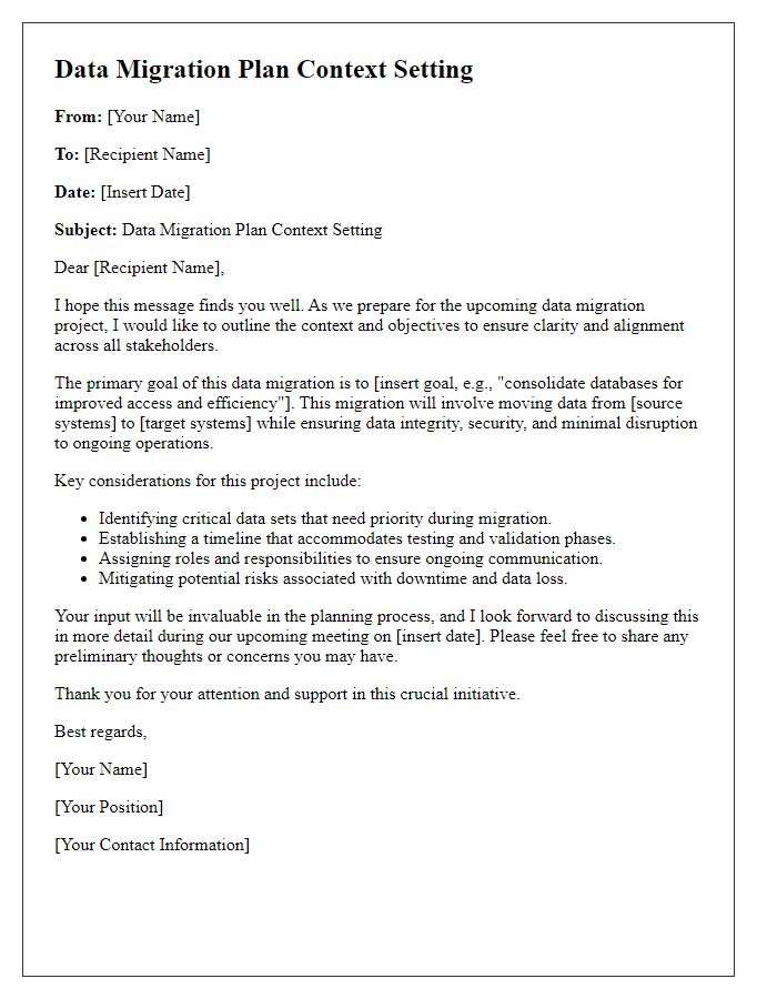 Letter template of data migration plan context setting