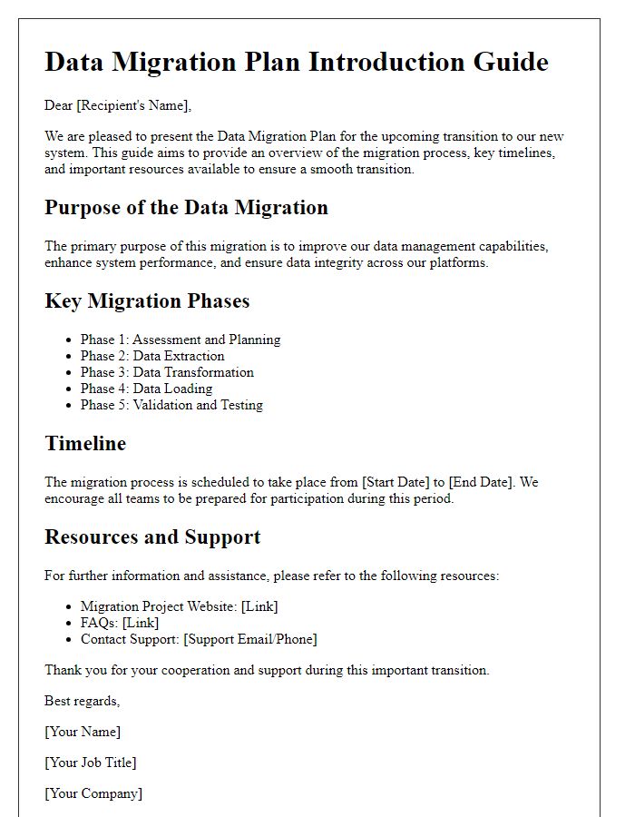 Letter template of data migration plan introduction guide