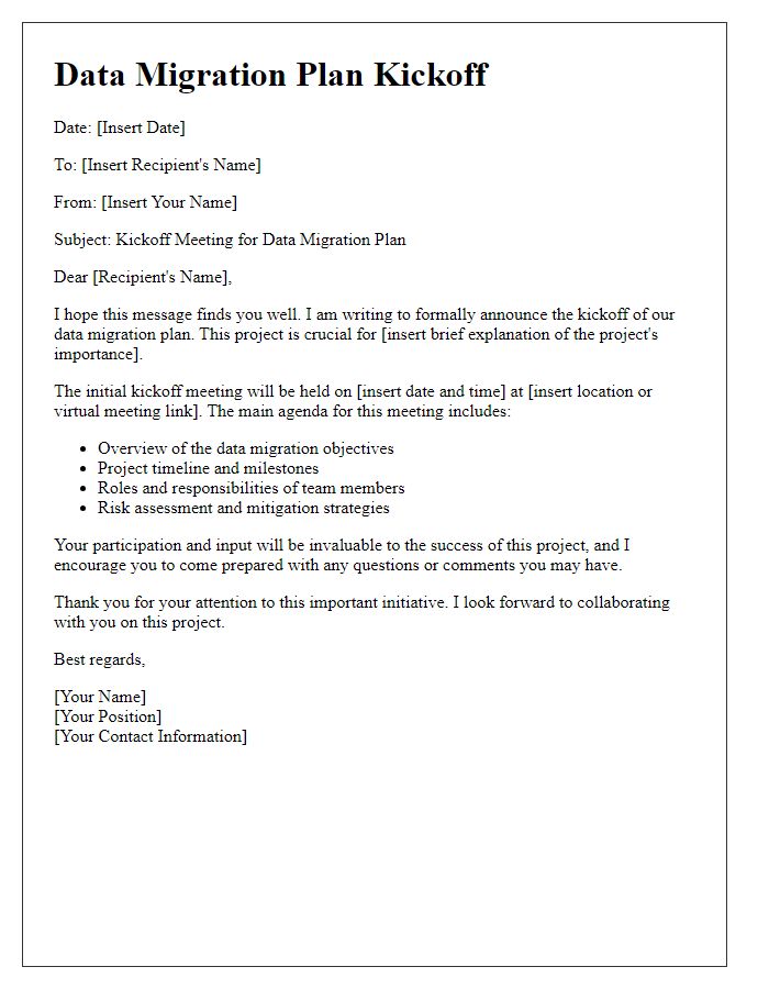 Letter template of data migration plan kickoff