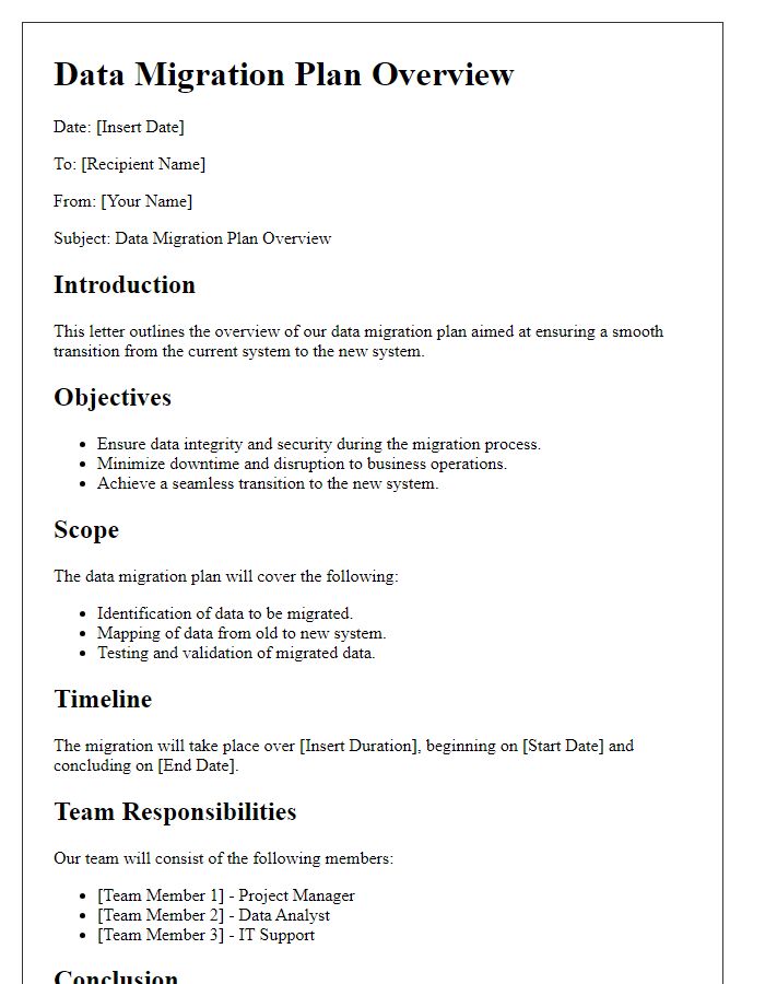 Letter template of data migration plan overview