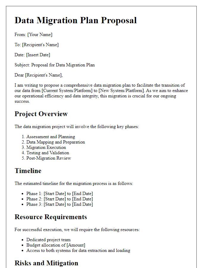 Letter template of data migration plan proposal