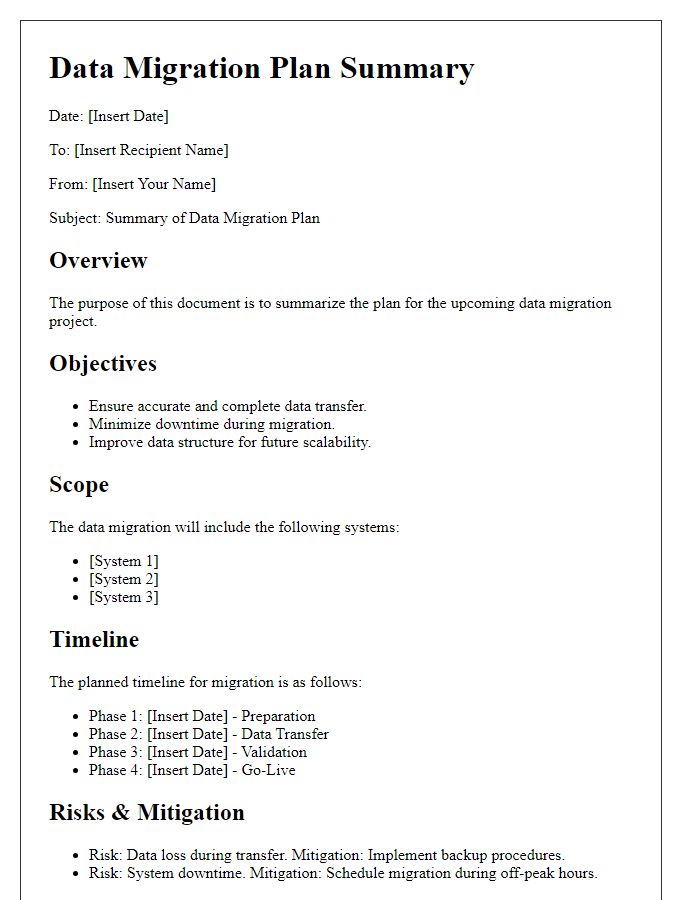 Letter template of data migration plan summary