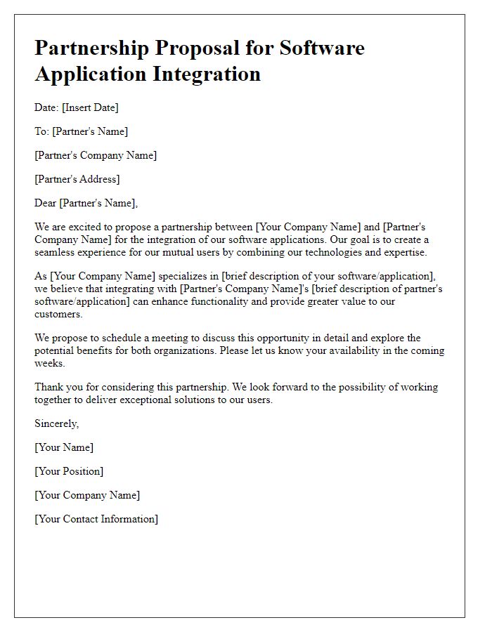 Letter template of software application integration partnership