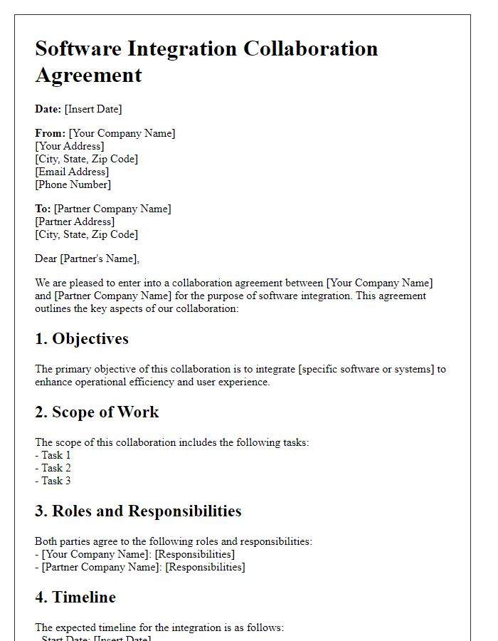 Letter template of software integration collaboration agreement