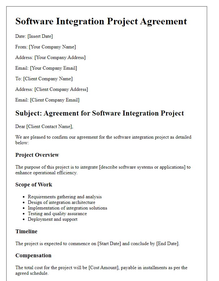 Letter template of software integration project agreement