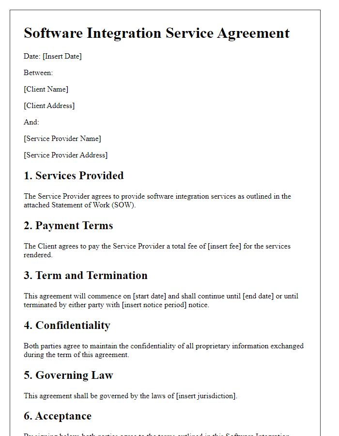 Letter template of software integration service agreement